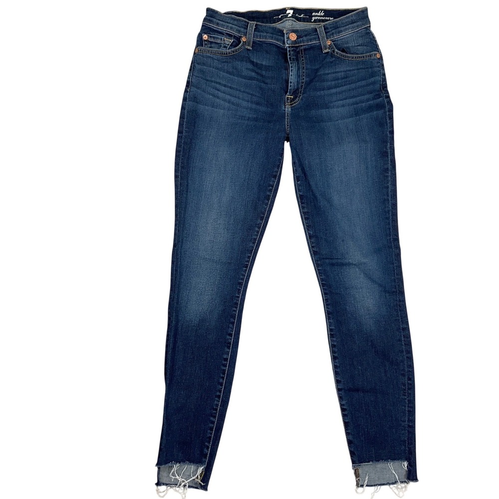 7 For All Mankind Gwenevere Jeans Women 27 Blue Ankle Raw Step Hem